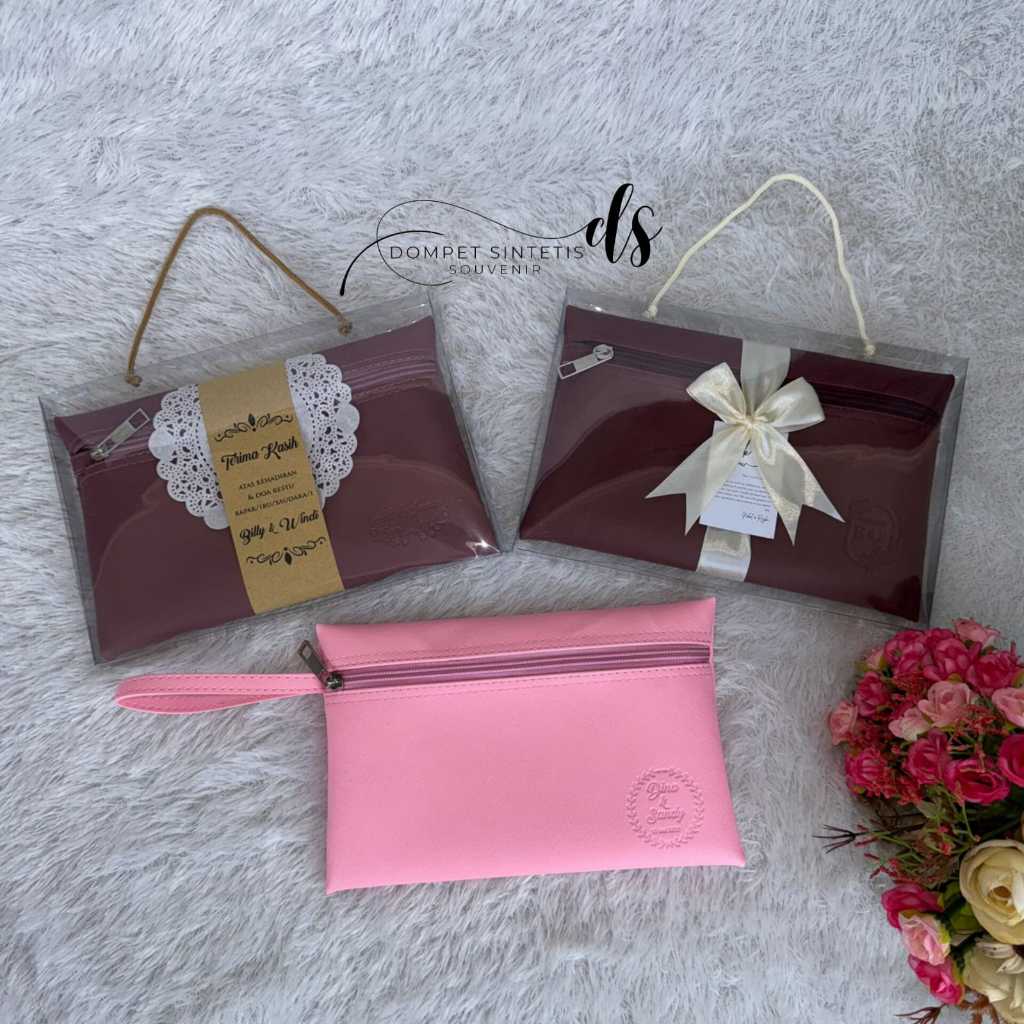 Souvenir Pouch Front Rectangle Pack Box Mika Wedding Custom Emboss Pernikahan Dompet Kosmetik