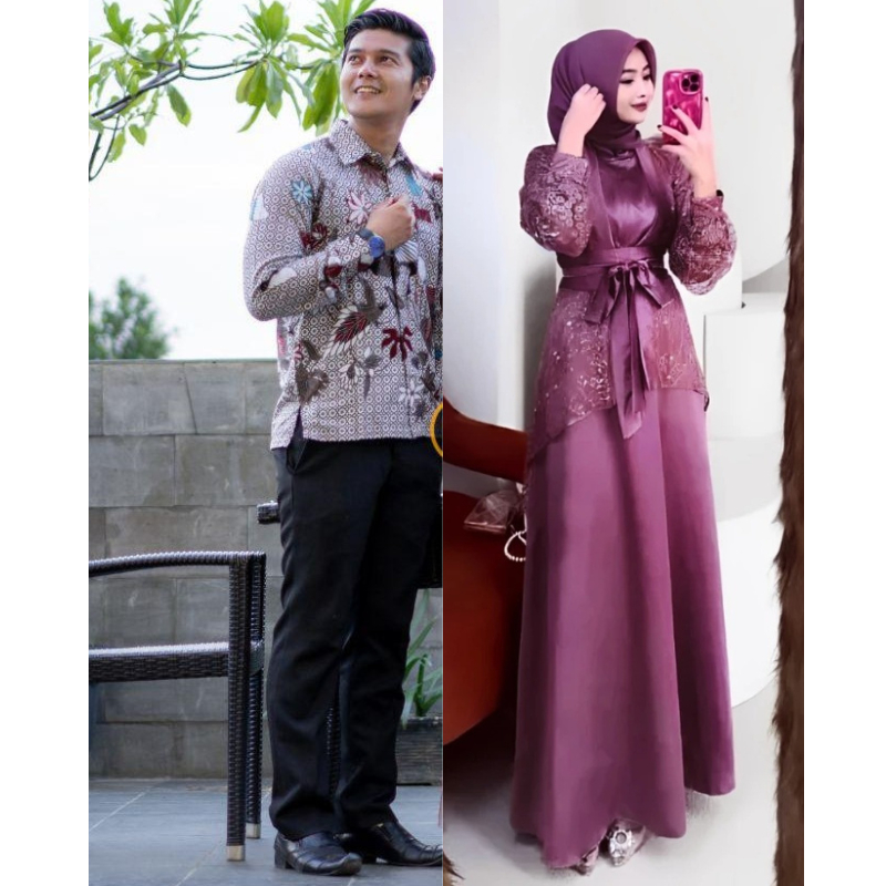 Gamis Couple Wanita + Kemeja Pria | Baju Pasangan Muslim Modern Seragam Keluarga
