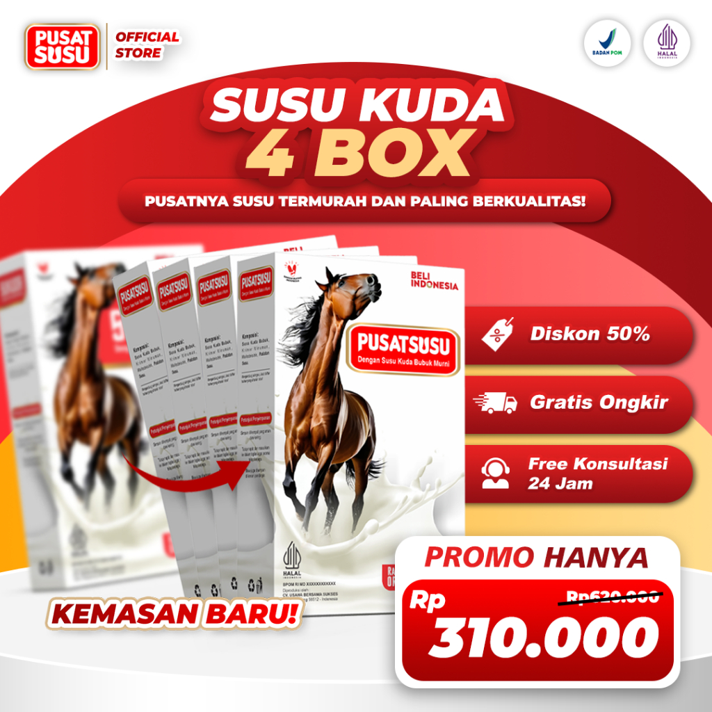 

Pusat Susu - Susu Kuda Bubuk Murni 4 Box - Diformulasikan Untuk Pernapasan, Asam Sesak Nafas