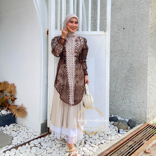 FREE ONGKIR OUTER BROKAT KONDANGAN WANITA JUMBO 120CM OUTER BROKAT TUNIK LENGAN PANJANG WISUDA