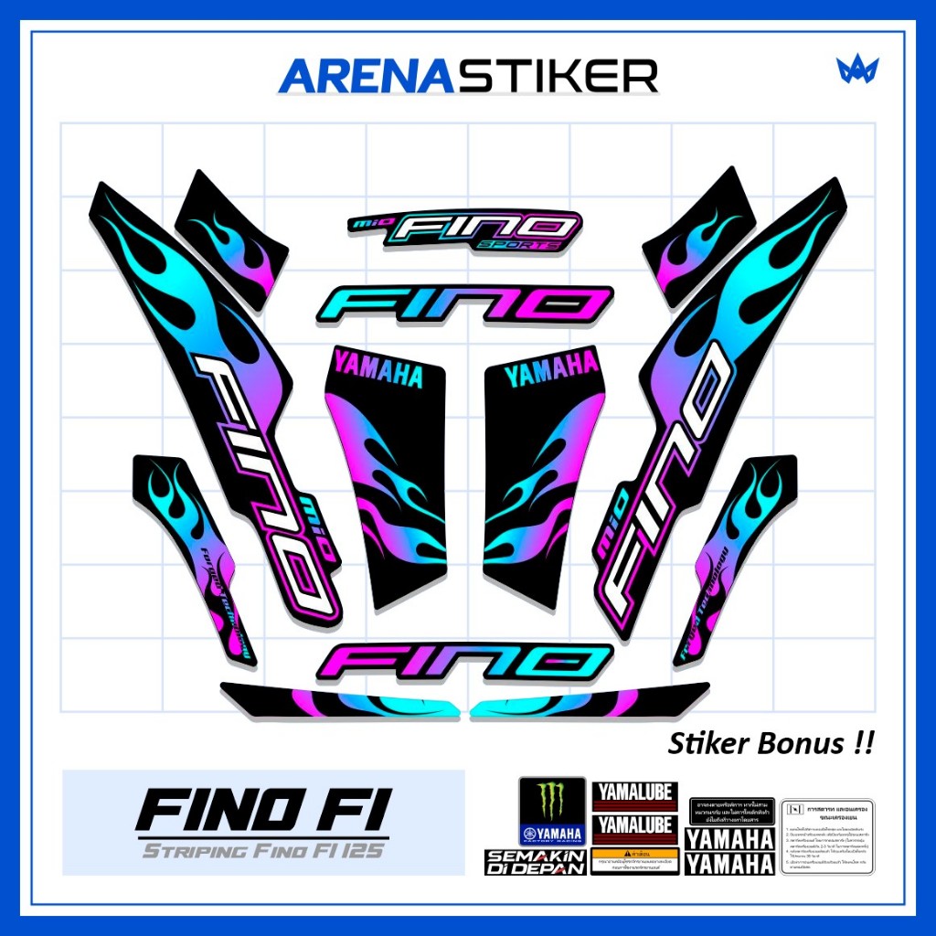 Motif FI14c Stiker Striping Motor Yamaha Fino Fi 125 Grande Variasi Api sudah dilaminasi Sticker Set