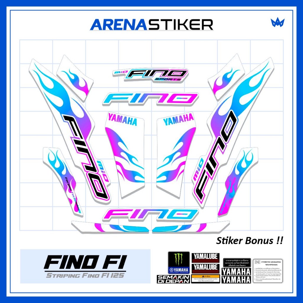Motif FI17c Stiker Striping Motor Yamaha Fino Fi 125 Grande Variasi Api sudah dilaminasi Sticker Set