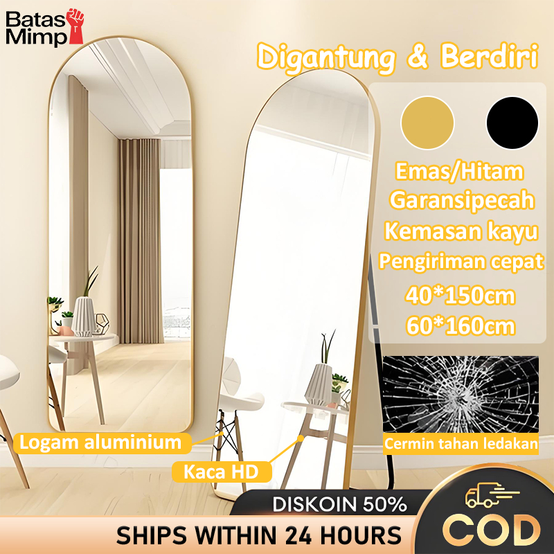 [Kemasan Kayu] Oval Standing Mirror Fullbody Standing 150 X 40CM/160 X 60CM Mirror Cermin standing f