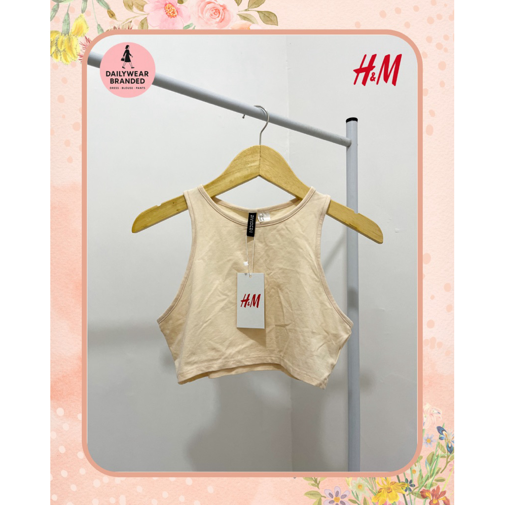 HNM ORIGINAL CROPPED COTTON VEST TOP LIGHT BEIGE ATASAN CROP TANK TOP CREAM H&M DIVIDED