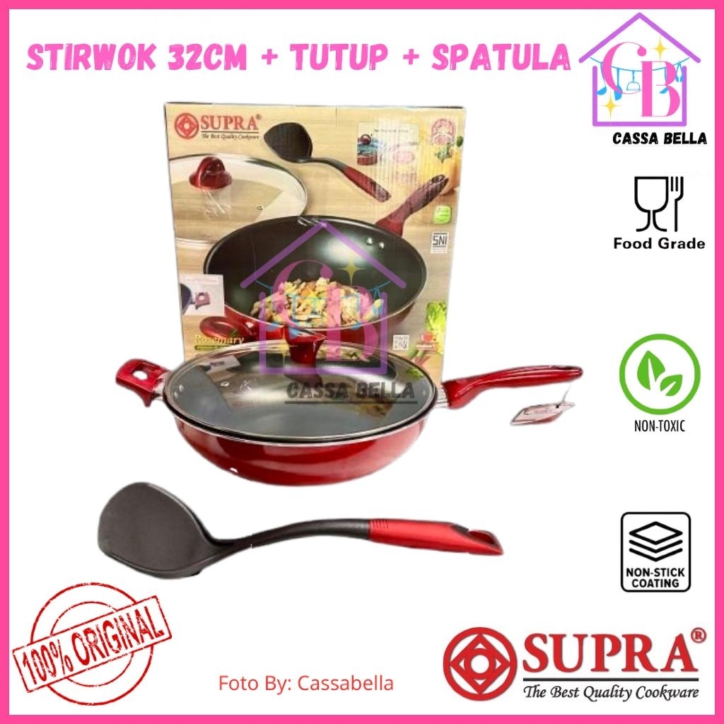 SUPRA Rosemary Stirwok 32cm+LID / Wajan Teflon Supra 32cm+Tutup