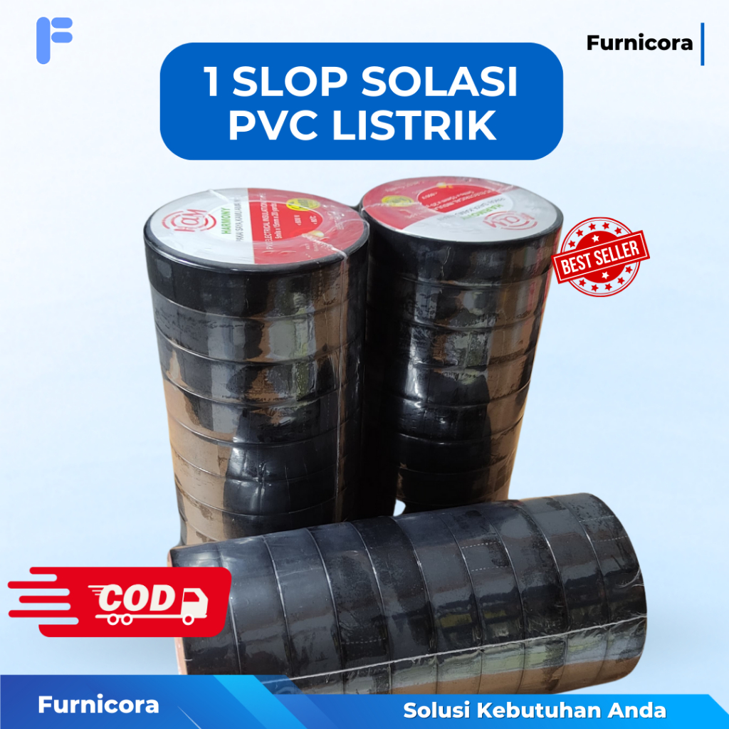 

(1 SLOP ISI 10 PCS) Solasi PVC Listrik - Lakban Kabel Listrik 15 mm x 20 Yard Kualitas Premium