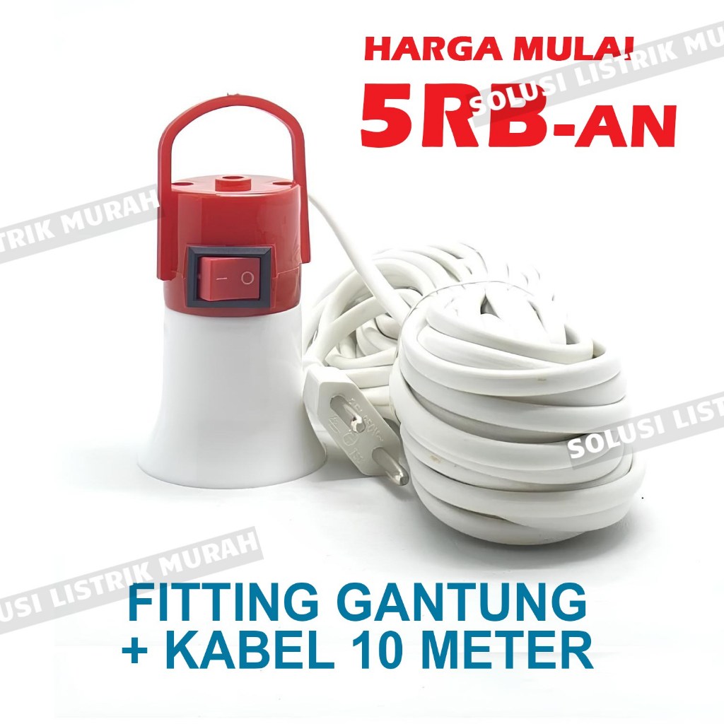 10 Meter Fitting Kabel Lampu Gantung + Saklar & Gantungan