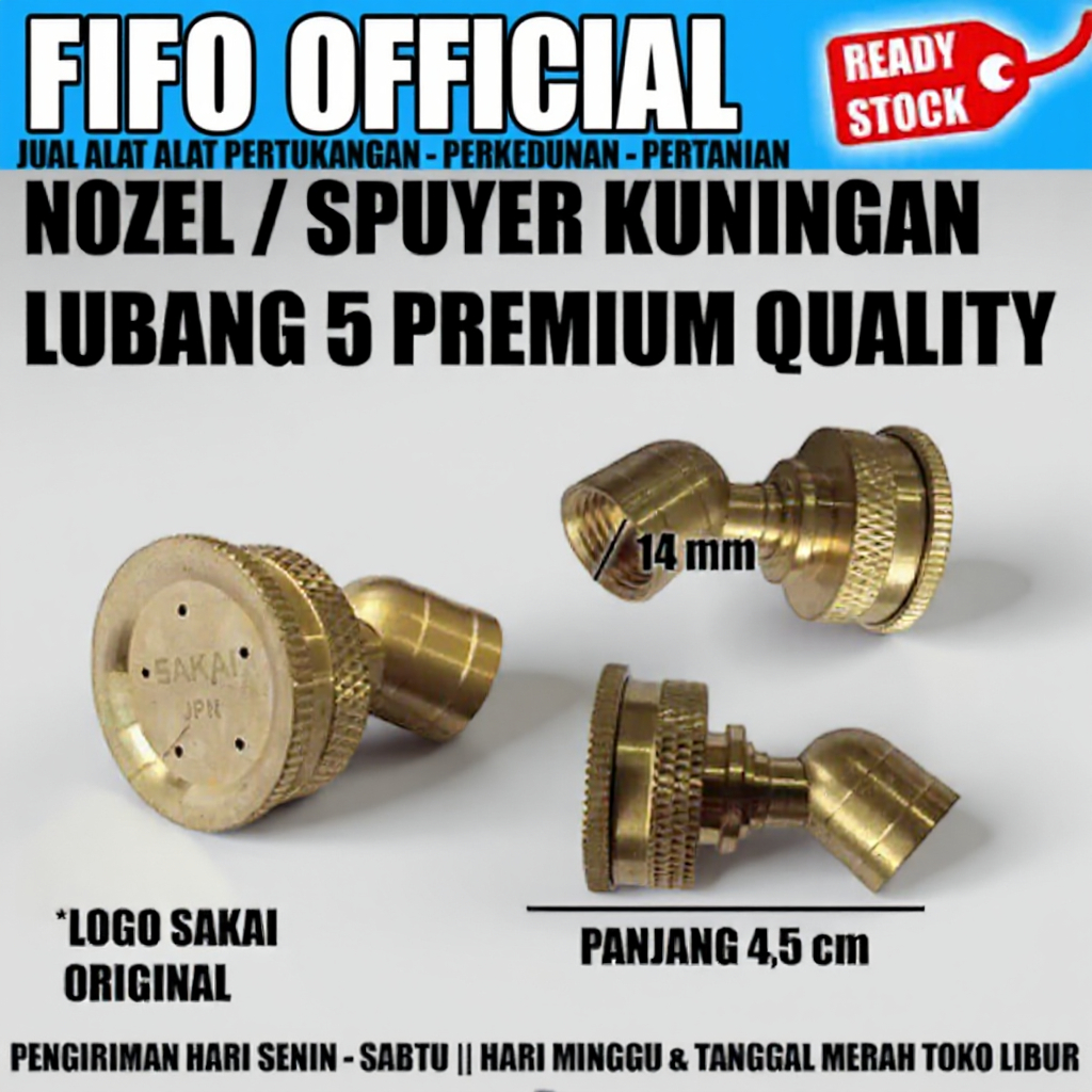 NOZZLE SAKAI NOSEL NOZEL SPUYER KUNINGAN LUBANG 5 SAKAI SUPER KABUT/ NOZZLE SAKAI LUBANG 5 KUNINGAN