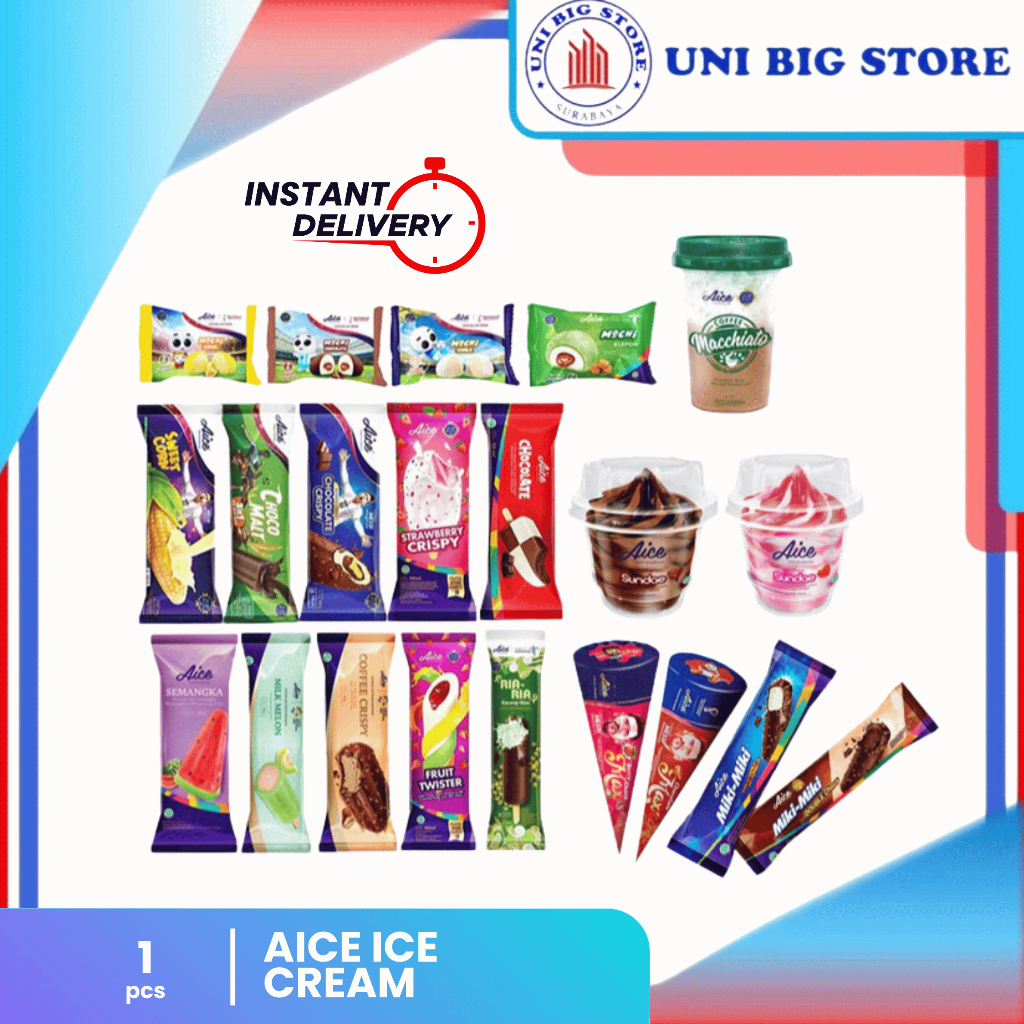 

AICE Ice Cream Mochi Durian | Klepon | Chocolate | Strawberry | Crispy Sundae Cone Es Krim