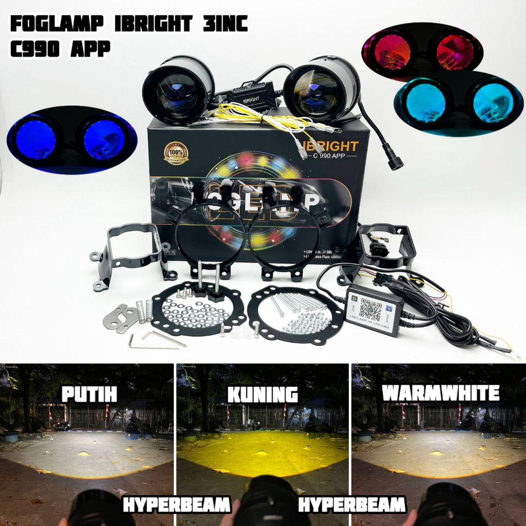 IBRIGHT C990 - Upgrade Honda dan Toyota Sepasang Foglamp 3inc Blue Lens C 990 Bonus Breket Foglamp U