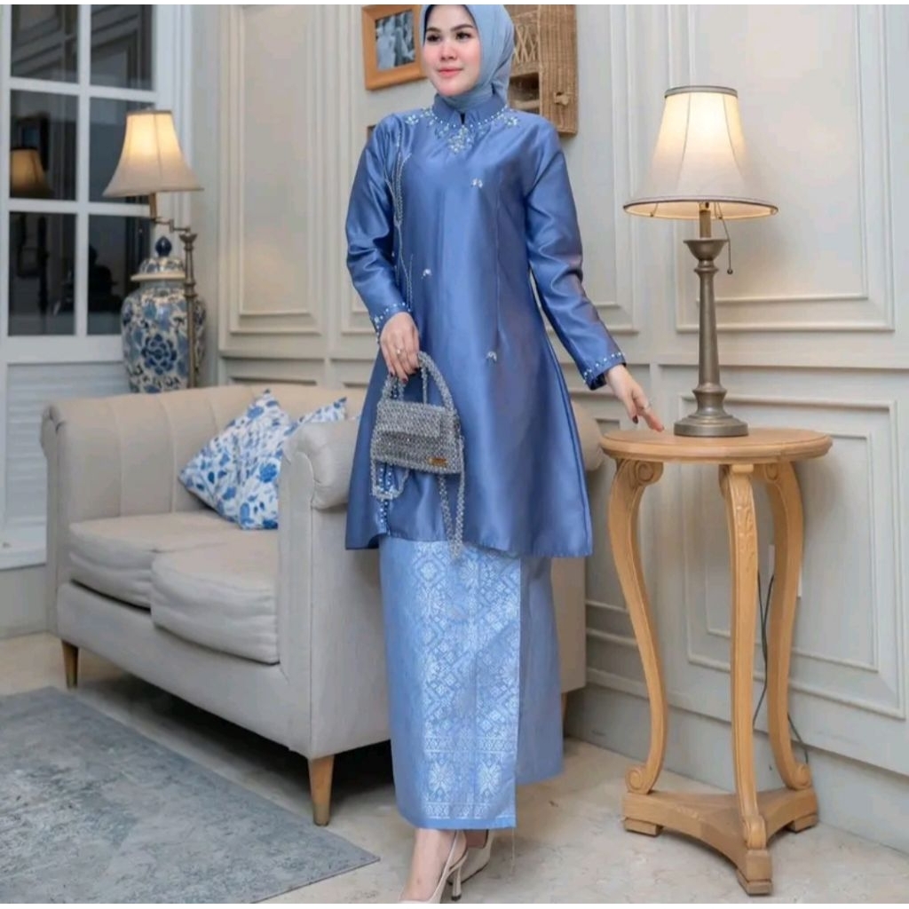 (FREE HIJAB) REALPICT SET KEBAYA KURUNG MELAYU BELAH SAMPING~BAJU KEBAYA BAHAN SATIN SHIMER~KEBAYA K