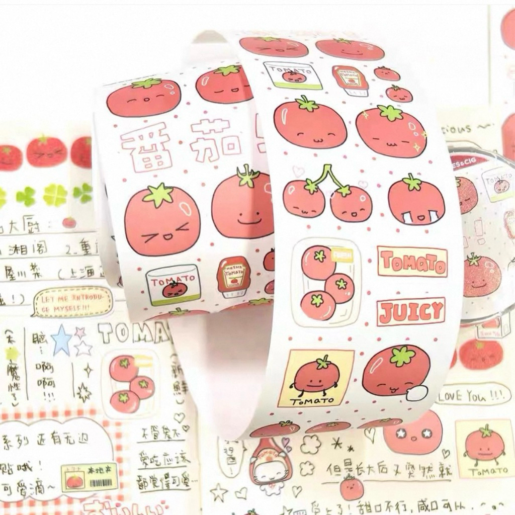 

[35cm] stiker stroberi tomat pastel share sticker roll - dekorasi jurnal journaling cute