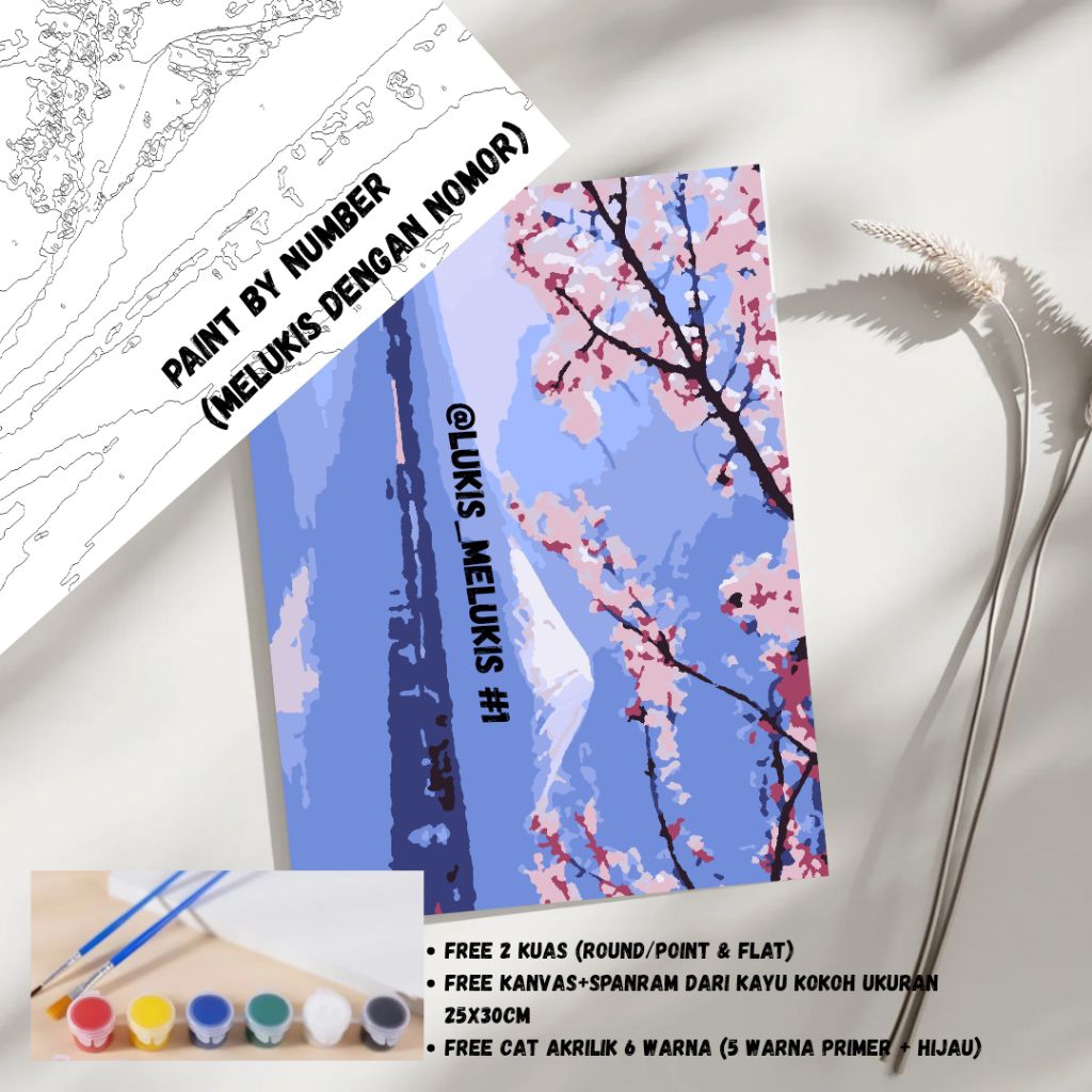 

Media Lukis Kanvas Paint by Number | Sakura | 25x30cm Free 2 kuas, Cat Lukis & spanram kayu