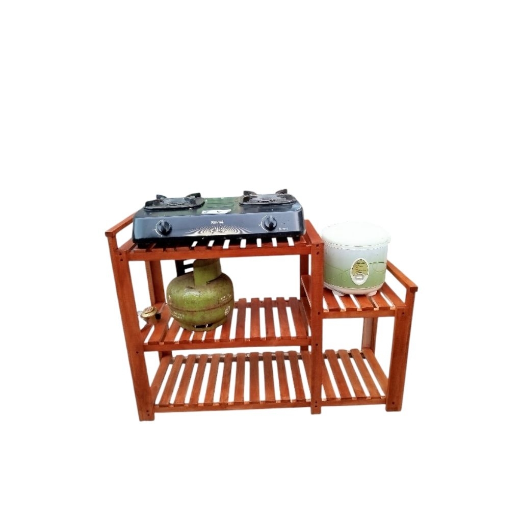 Meja Kompor 2 Tungku Rak Serbaguna Rak Dispenser dan Magicom