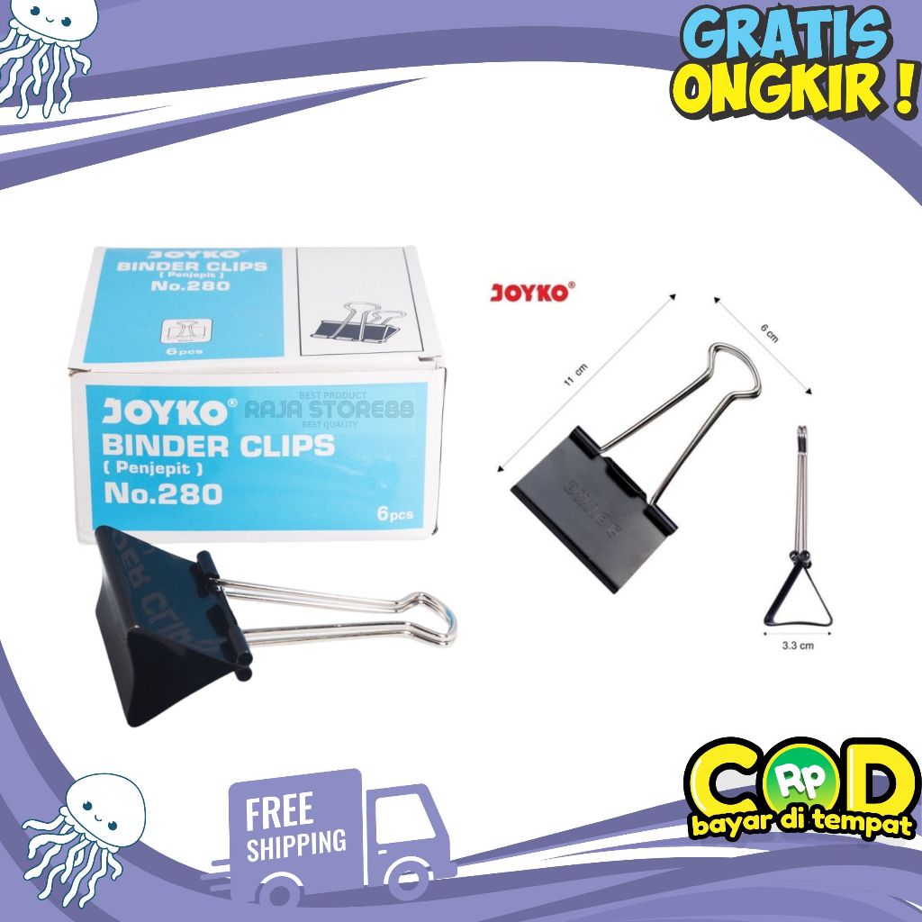

Binder Clip Joyko / Penjepit Kertas / Binder Clip Besar No.280 ( 1kotak/6pcs )