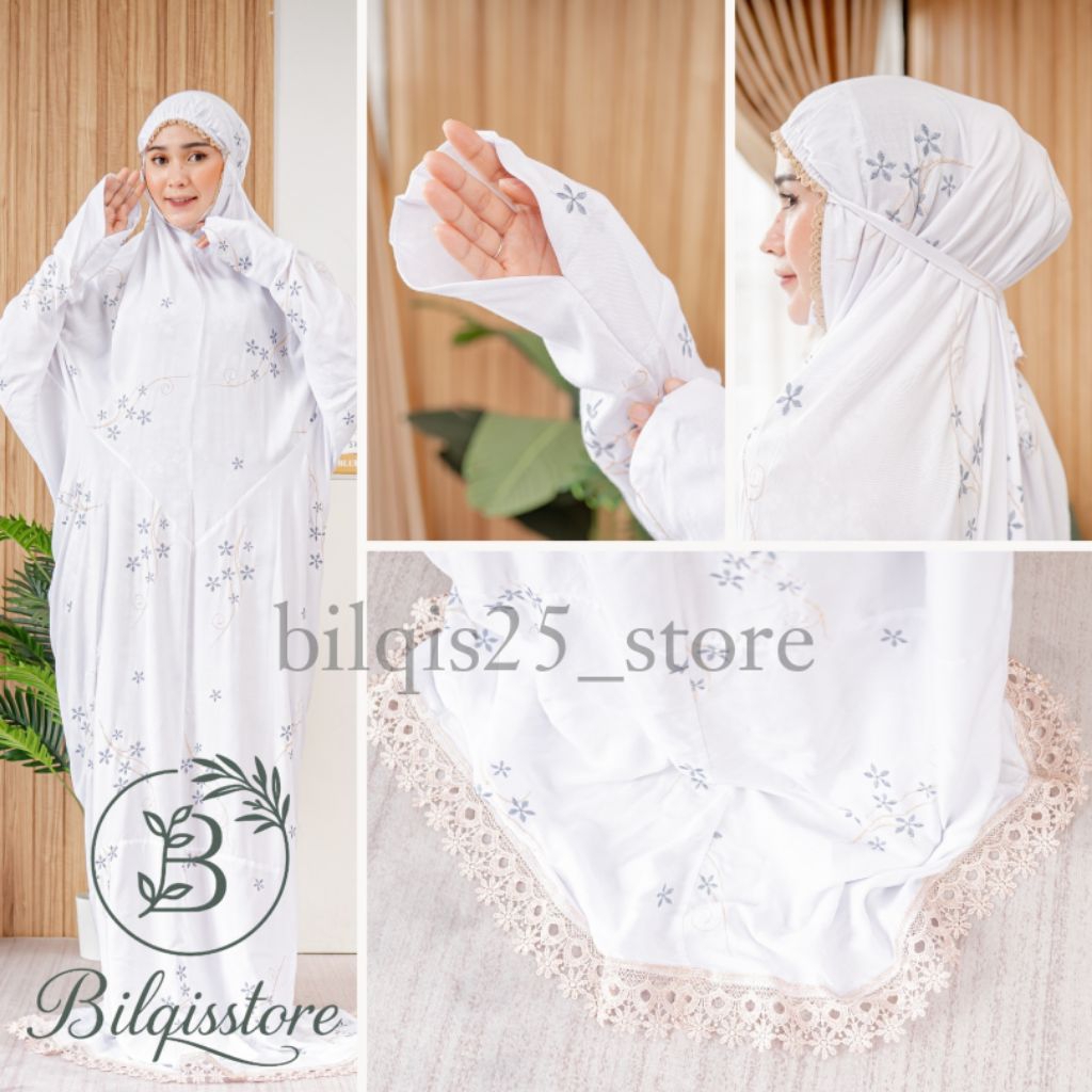 Mukena Terusan Dewasa Bordir Warna Putih Mukena rayon