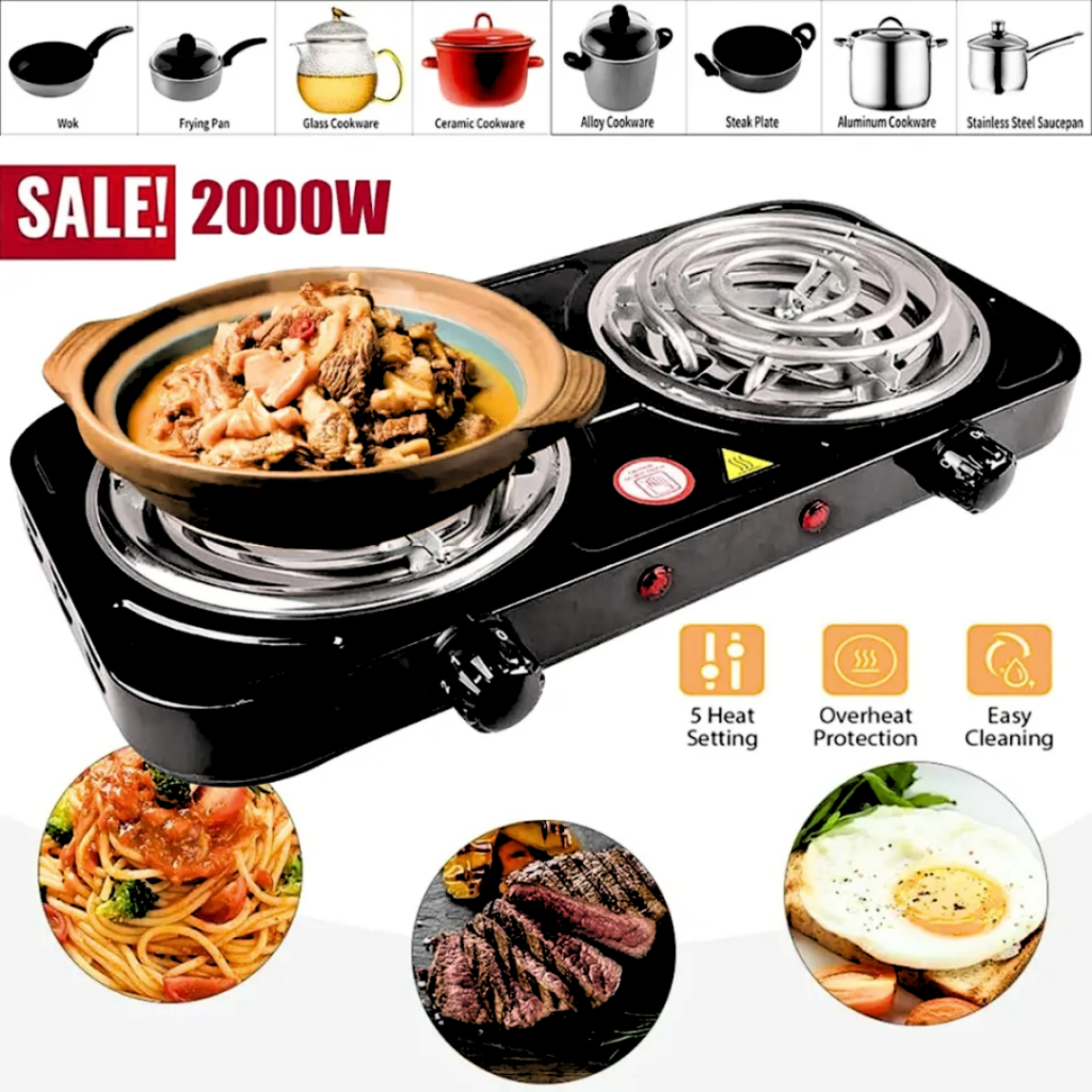 GO Taffware Kompor Listrik 2 Tungku Hemat Listrik Low Watt Kecil Portable Hot Plate 2000W WY-05C