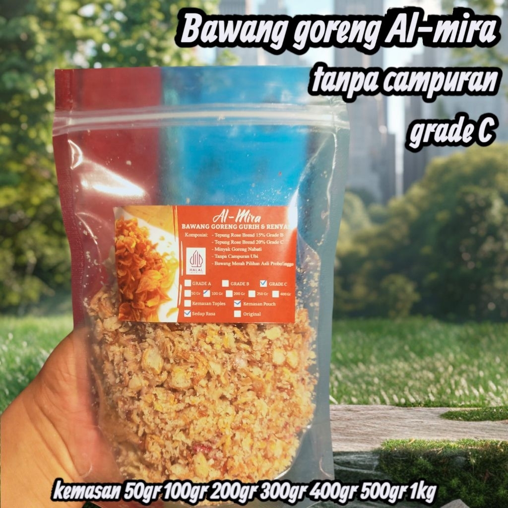 

Bawang Goreng goreng varian grade C. kemasan pouch 50gr 500gr 1000gr/ 1kg. tanpa campuran