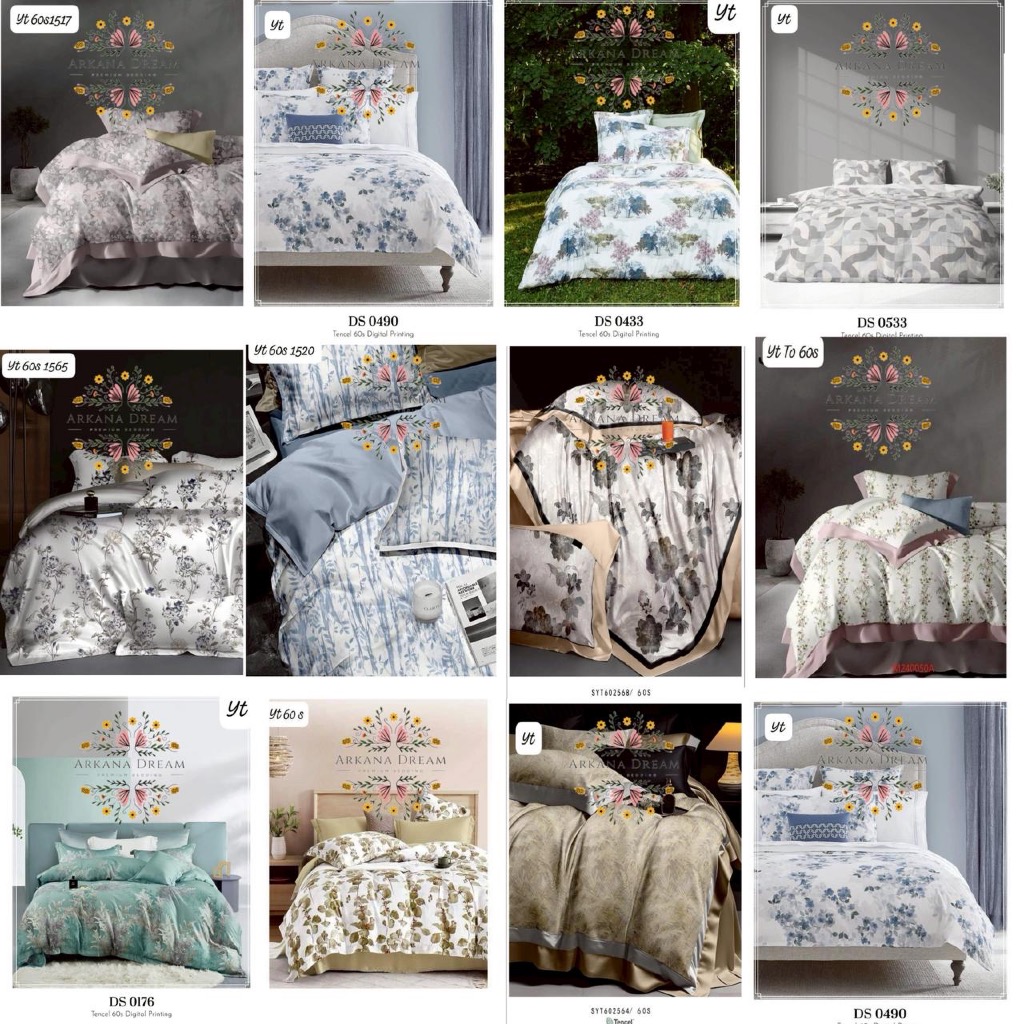 Bed Cover Set Sutra Tencel 60s/ bamboo Motif Organik (FRER KARET ANTI GESER)