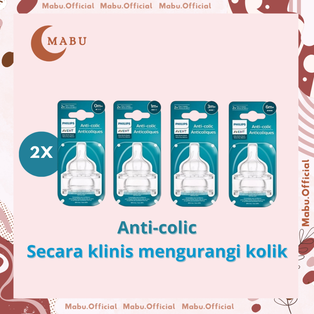 Philips Avent Anti-Kolik Nipple 2pcs Dot Bayi BPA Free Silikon Kompatibel Semua Botol Philips Avent 