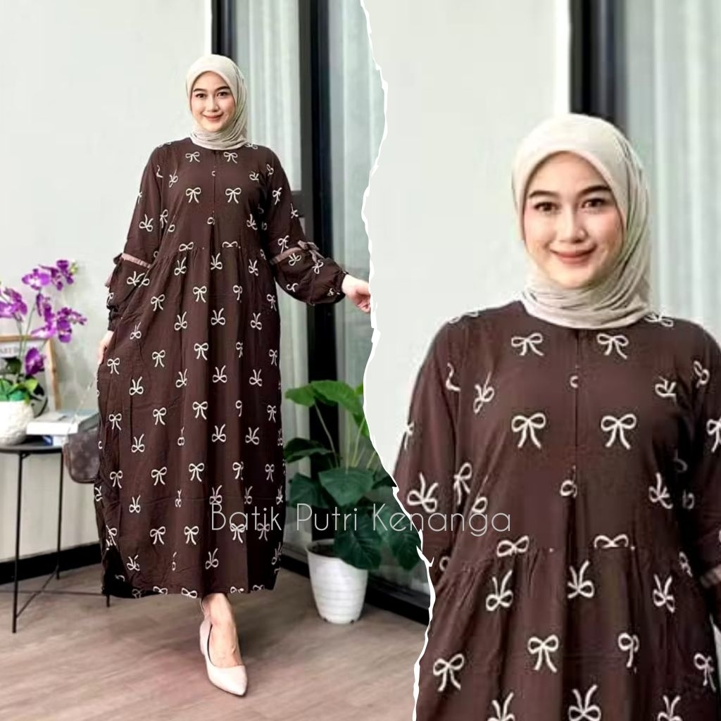Dress Anjani Gamis Anjani Motif Pita Kain Rayon Premium Gamis Anjani  Busui