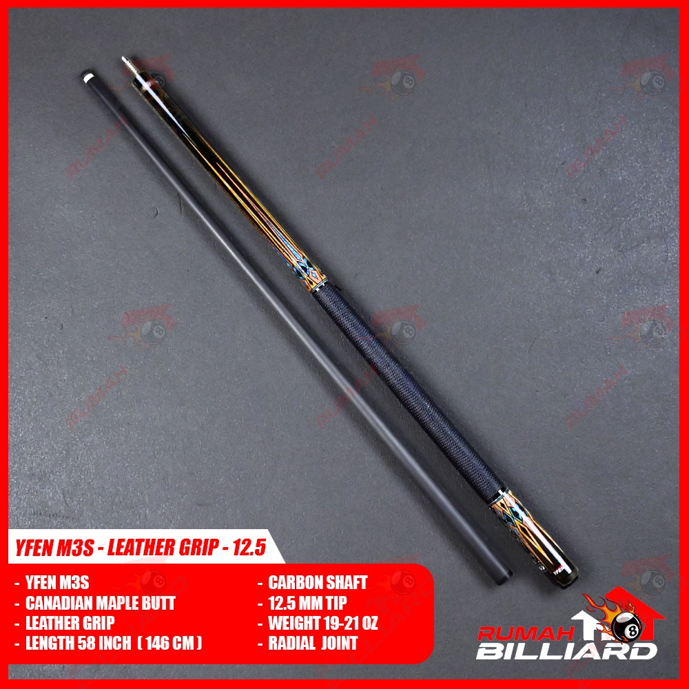 Stick Billiard - Billiard Cue - YFEN M3S - Carbon Shaft - Leather Grip - Exclusive