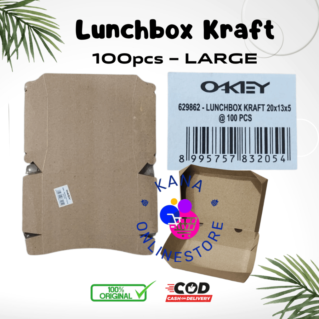 Paper Lunch Box Kraft L (Large) Merk OKEY - 100 Pcs, 20x13x5cm
