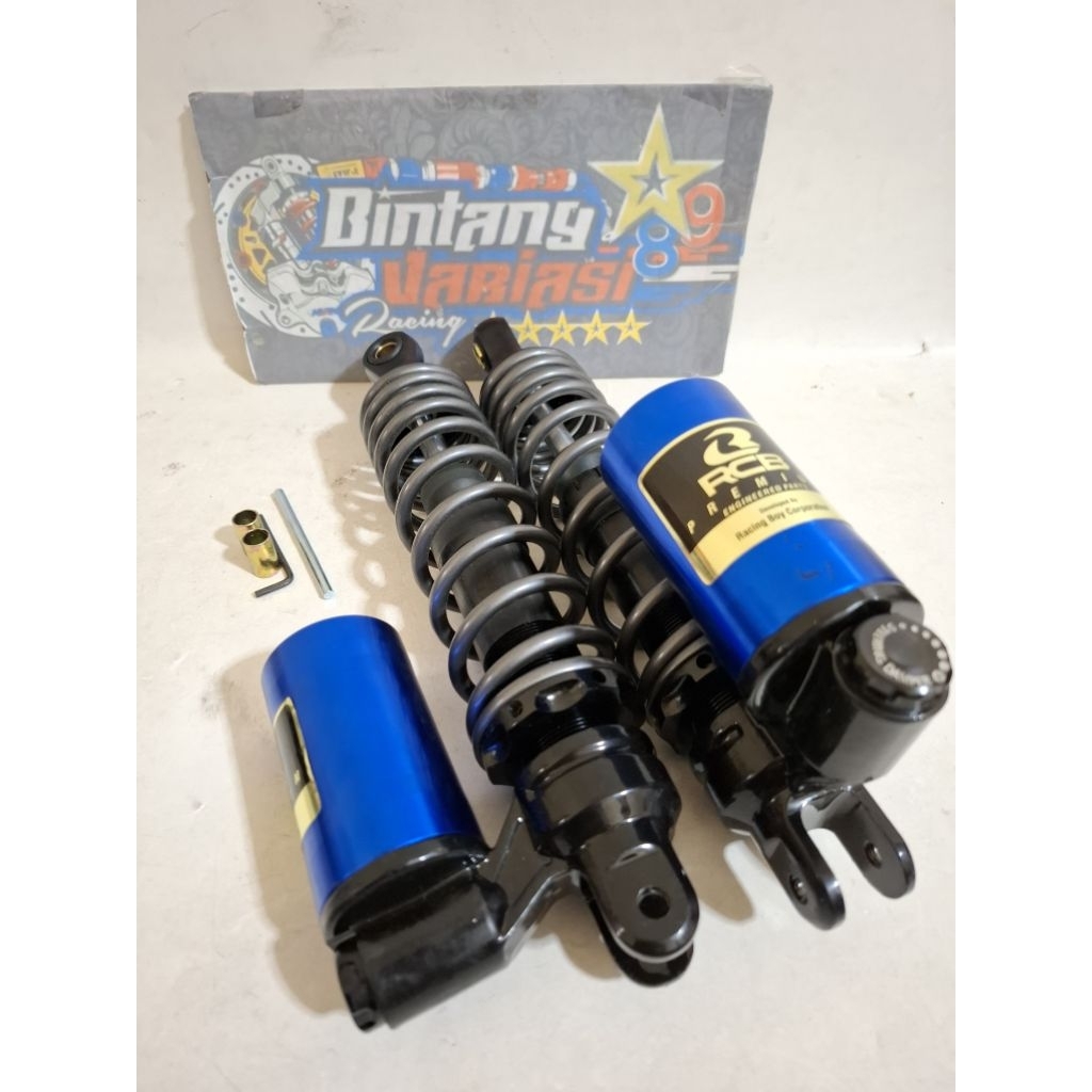 NEW DOUBLE SHOCK ~ SHOCKBREAKER SHOCK COPY-RCB DOUBLE TABUNG BAWAH BLUE/GREY/BLACK  UK 320MM -340MM 