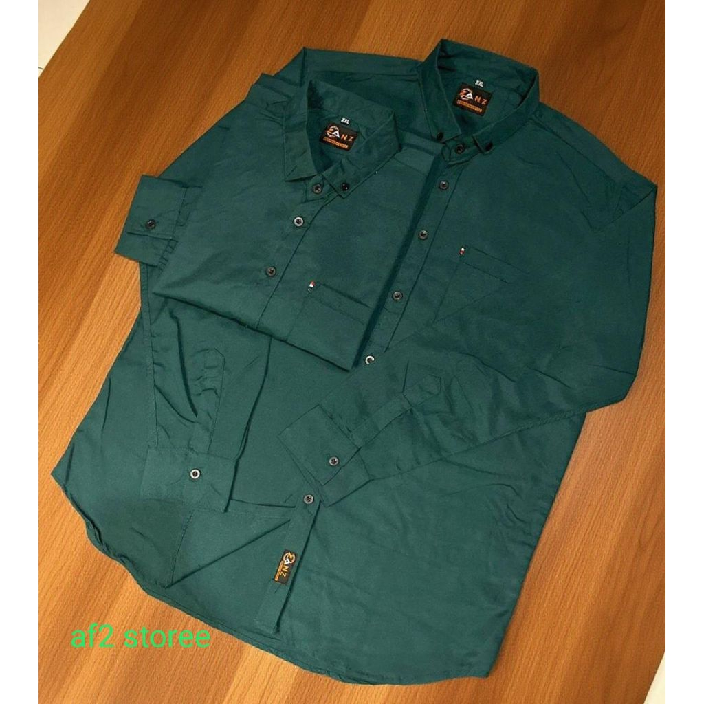 kemeja pria polos lengan panjang warna emerald green, kemeja polos pria lengan panjang emerald green