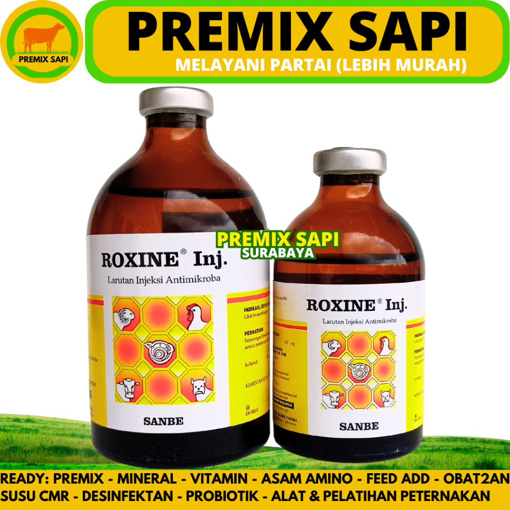 ROXINE INJ 100ML ROXINE 50ML SANBE - Obat Hewan Antibakteri Pernafasan Ternak Sapi Ayam Unggas Babi