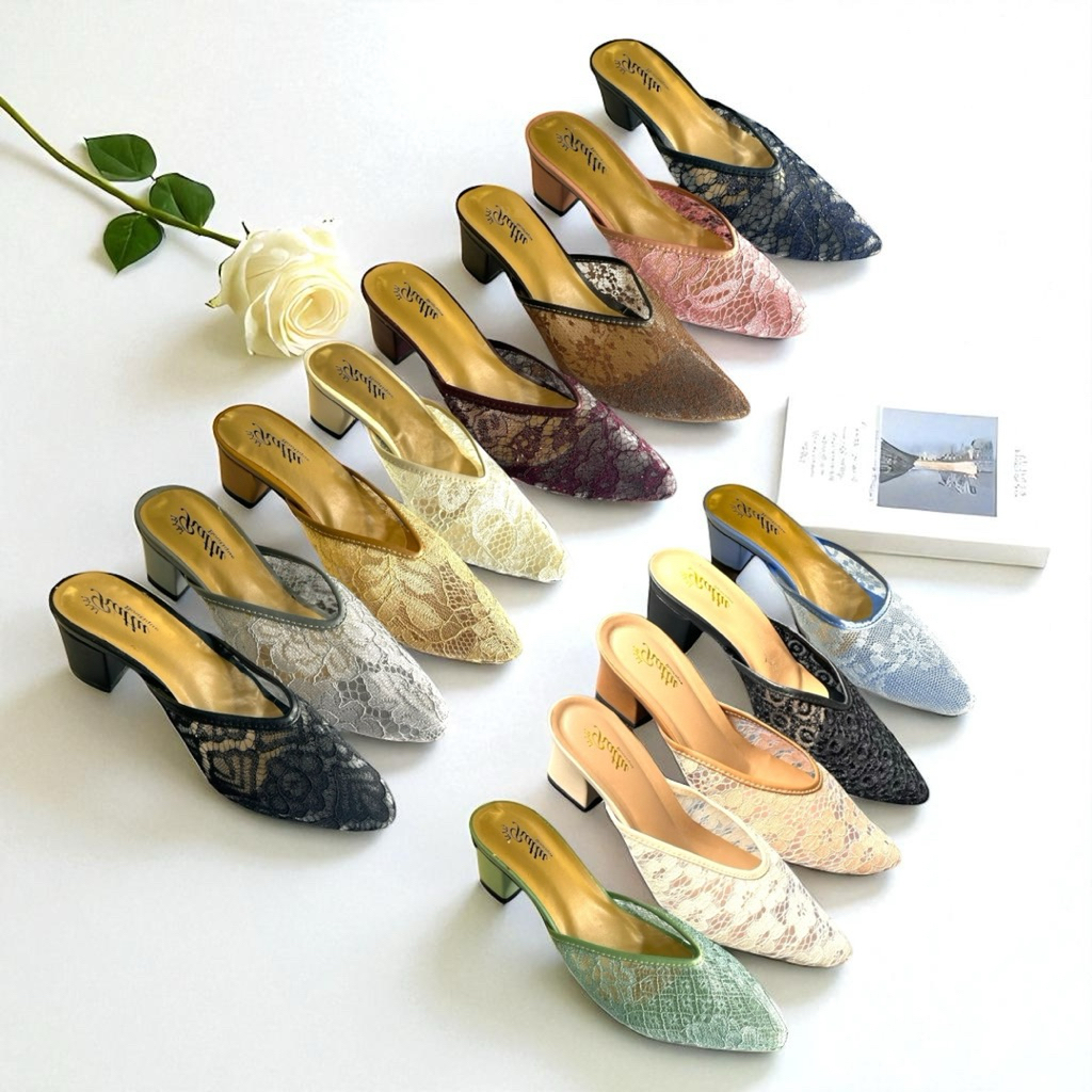 Sepatu Pesta Heels 7cm Tahu Brukat Polos Big Size / Sepatu Wanita Wisuda
