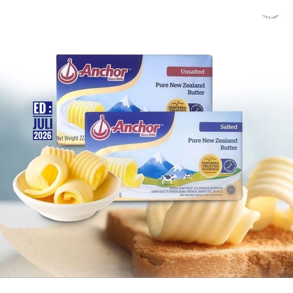

Anchor Salted Unsalted Butter 227gr 200 Gram Halal Premium Import New Zealand
