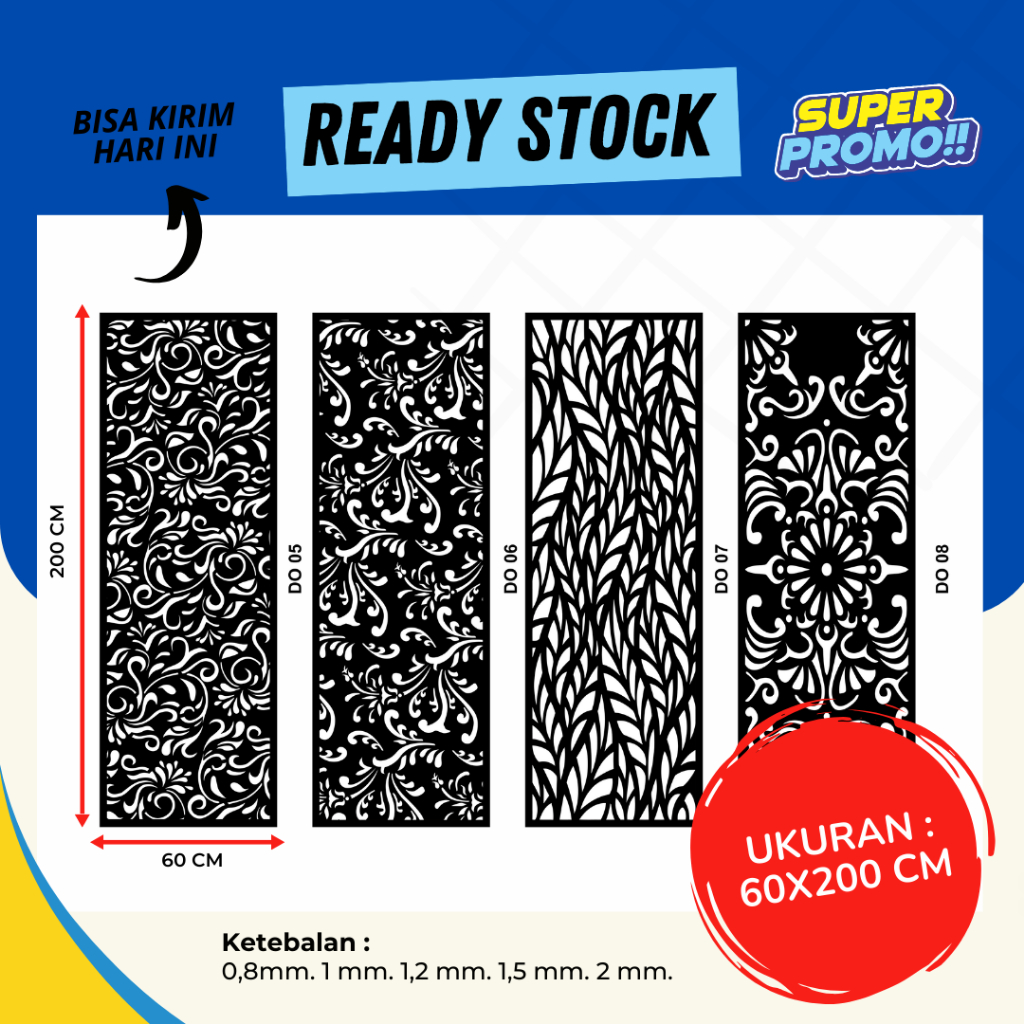Ornamen Plat Besi Laser Cutting 60x200 cm | Dekorasi Dinding, Pagar, Partisi Minimalis