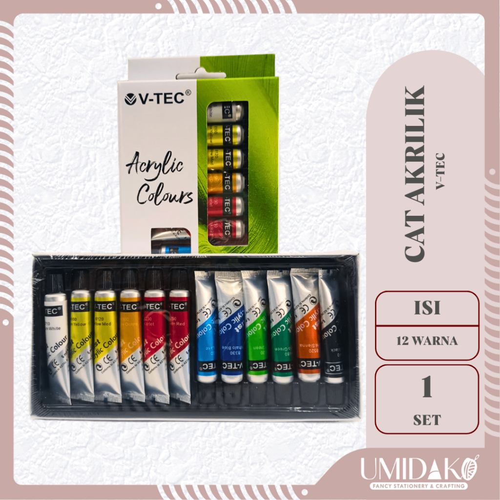 

[UMIDAKO] AKRILIK SET | SET CAT AKRILIK | CAT ACRYLIC SET ISI 12 WARNA 6 ML V-TEC VT-612