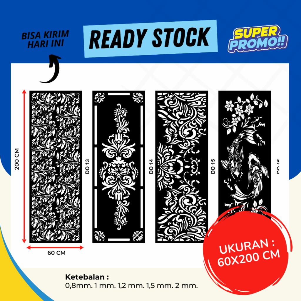 "Ornamen Plat Besi Laser Cutting 60x200 cm 2 mm| Dekorasi Dinding, Pagar, Partisi Minimalis"