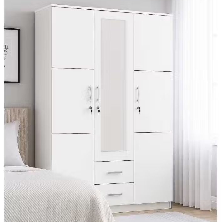 Lemari Baju Minimalis Putih 3 Pintu + Cermin & Laci – ALD 8113 LH