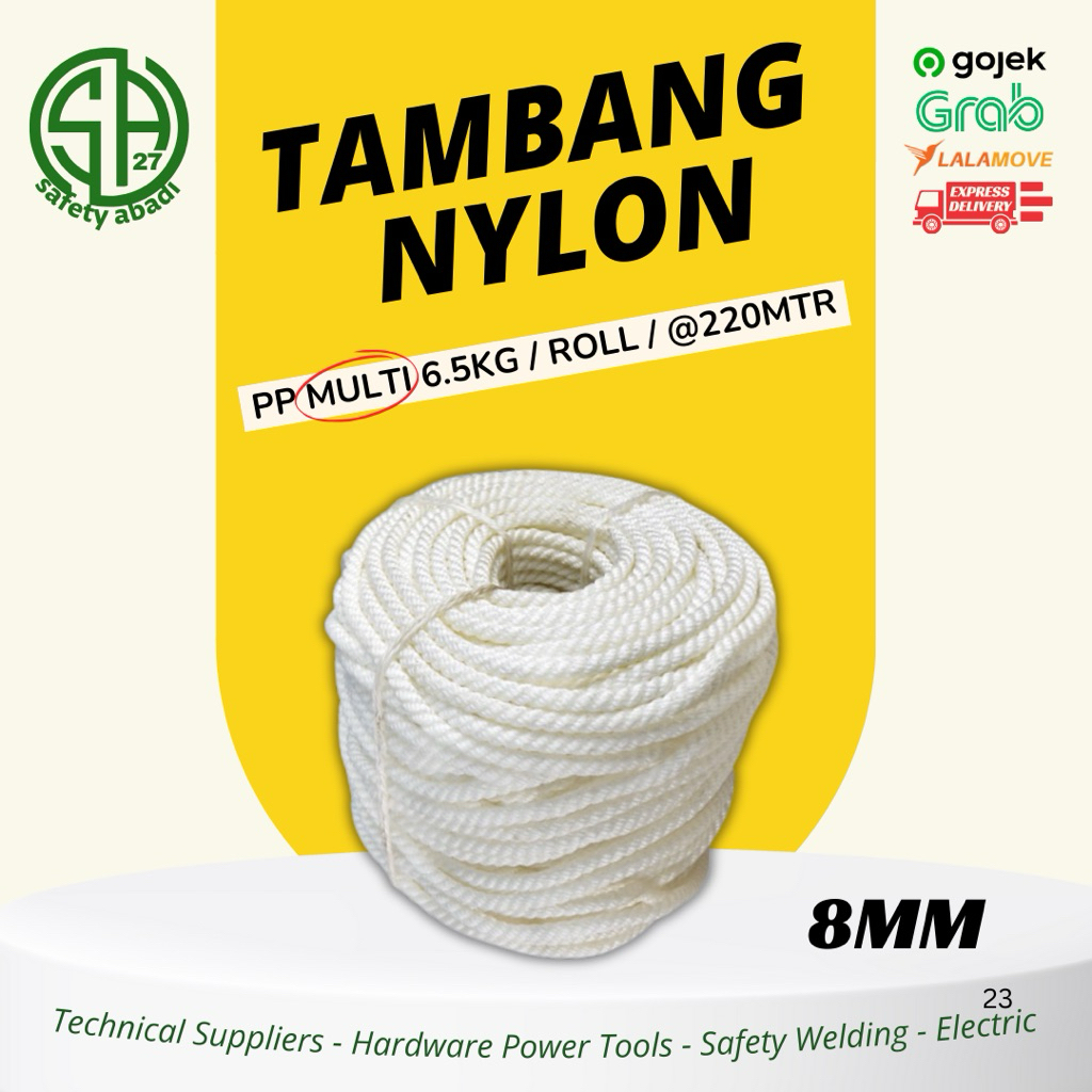 

[Roll] 8mm Tambang Nylon PP Multi Polos