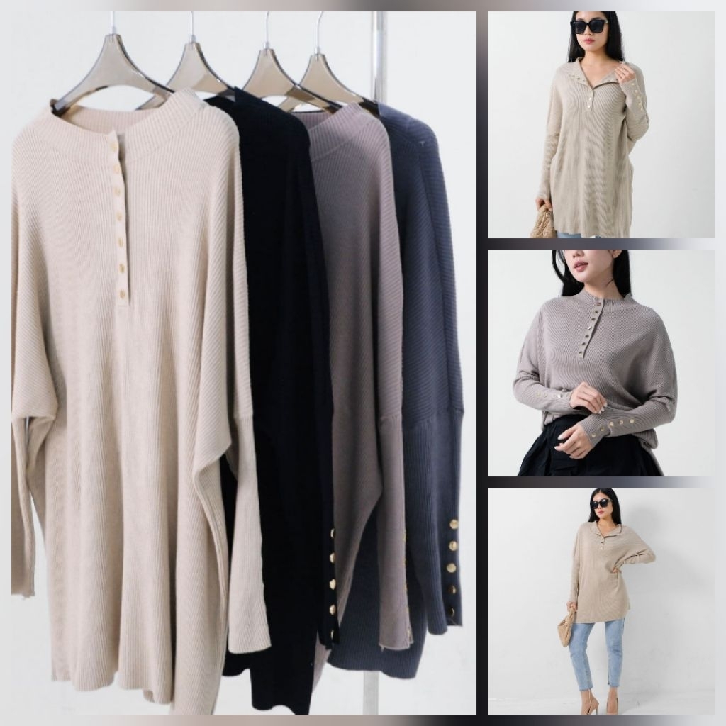 _byKIA | ATASAN RAJUT HALUS MODEL KANCING INNARA | LEOCADIA OVERSIZE BATWING KNIT TOP | JUMBO | PINK