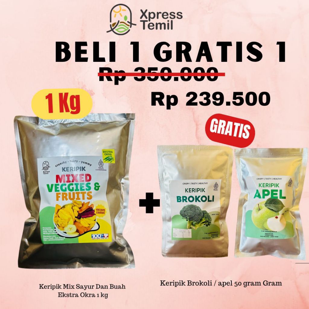 

Xpresstemil - Keripik Mix Sayur Dan Keripik Mix Buah Kemasan 1 Kg Gratis Keripik Apel 100gr