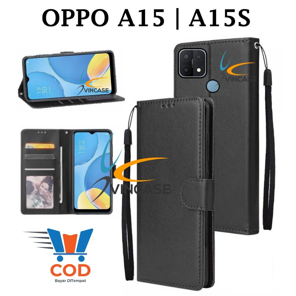 OPPO A15 / A15S FLIP LEATHER CASE PREMIUM - FLIP WALLET CASE KULIT UNTUK OPPO A15 / A15S - CASING DO