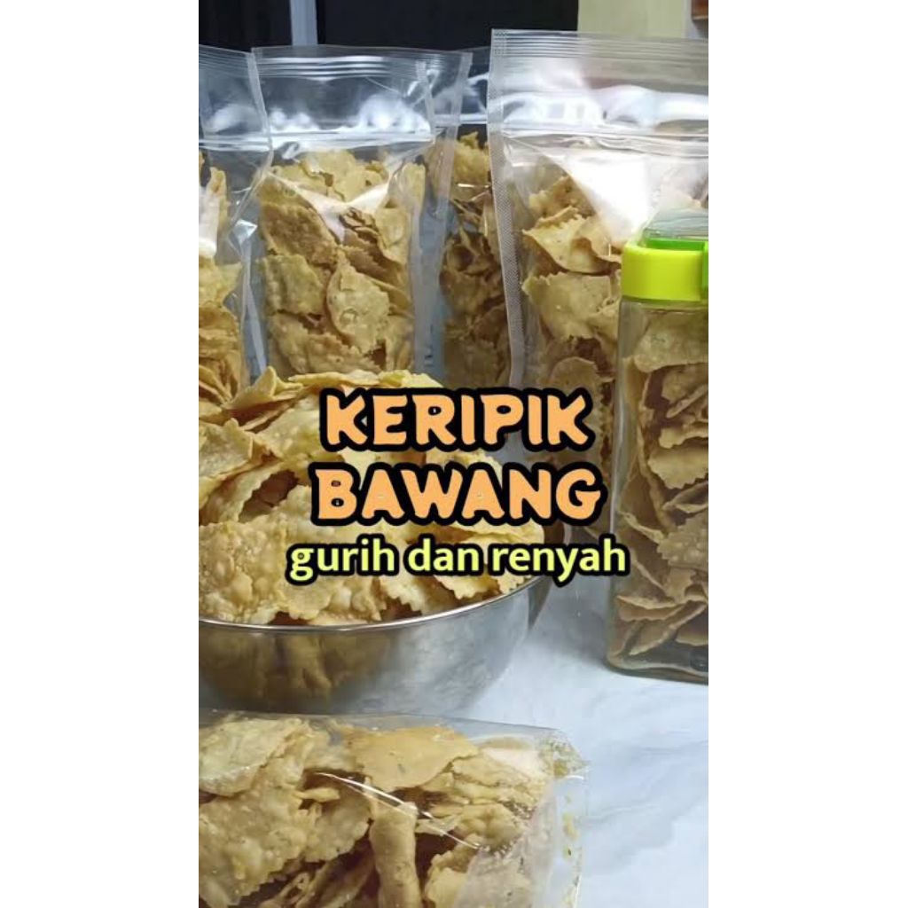 

KERIPIK BAWANG / PANGSIT / ADA DAUN SLEDRINYA / ENAK RENYAH GURIH MANTAP / RASA ORIGINAL DAN PEDAS