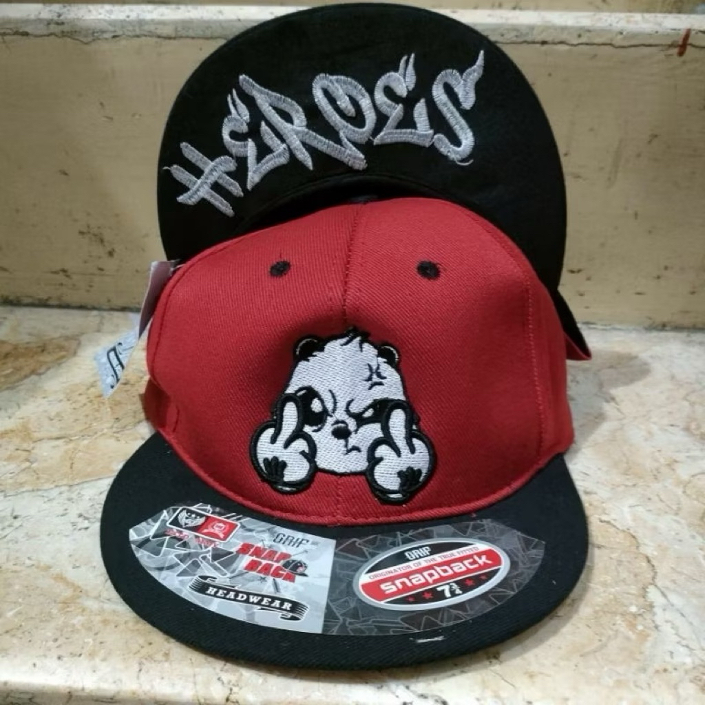 TOPI SNAPBACK PRIA ZERO HEROES PANDA BORDIR KUALITAS BAGUS