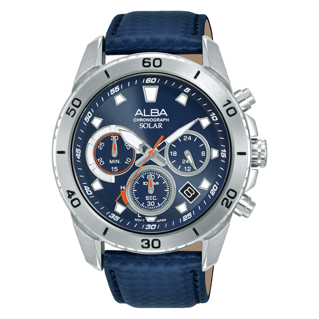 Alba Active AZ5017X1 Men Solar Chronograph Blue Dial Blue Leather Strap - Jam Tangan Alba Original