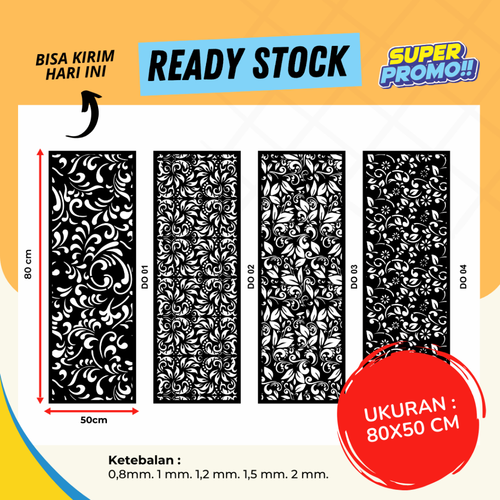 Ornamen Plat Besi Laser Cutting 50x80 cm 0,8 1 mm | Dekorasi Dinding & Partisi Minimalis