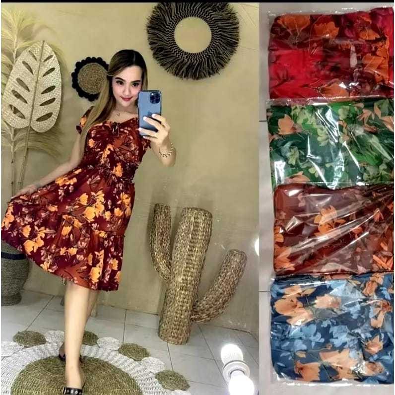 DRESS ELSA KERUT SMOKE BUNGA // Dress Wanita // Dress Dewasa // Dress Motif Bunga // Dress Kerut Smo