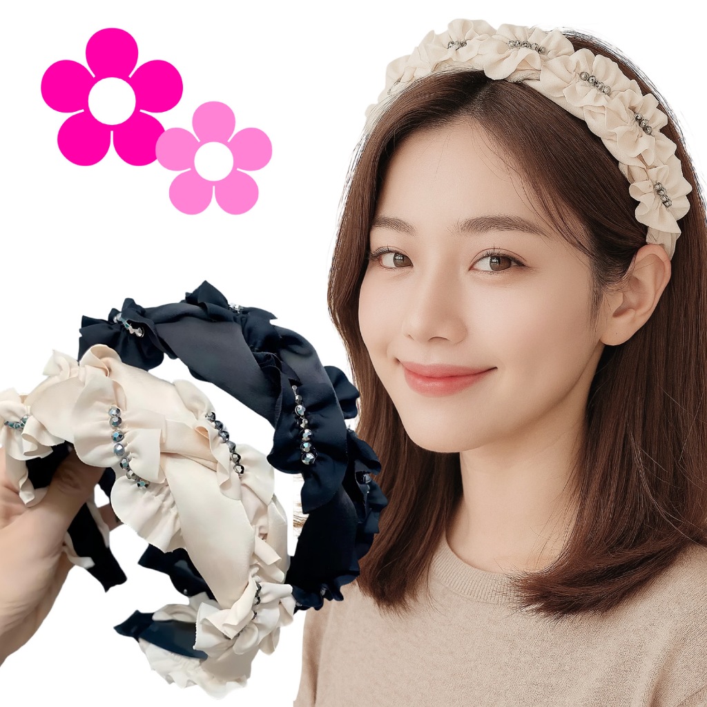 Bando Korea Pesta Bandana Lebar Payet Renda Aksesoris Rambut