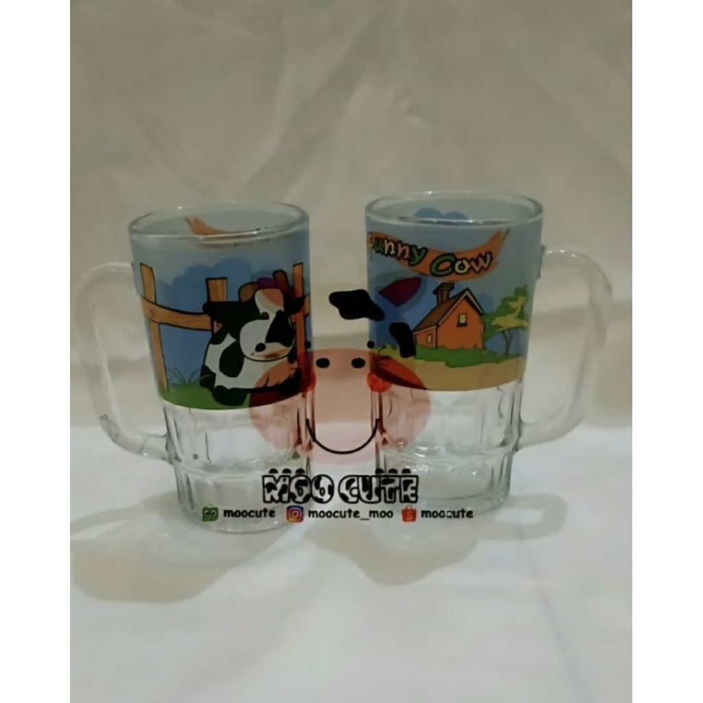 Clearance Sale Gelas kaca jumbo untuk es teh /jeruk gambar sapi moo, Mug Cow