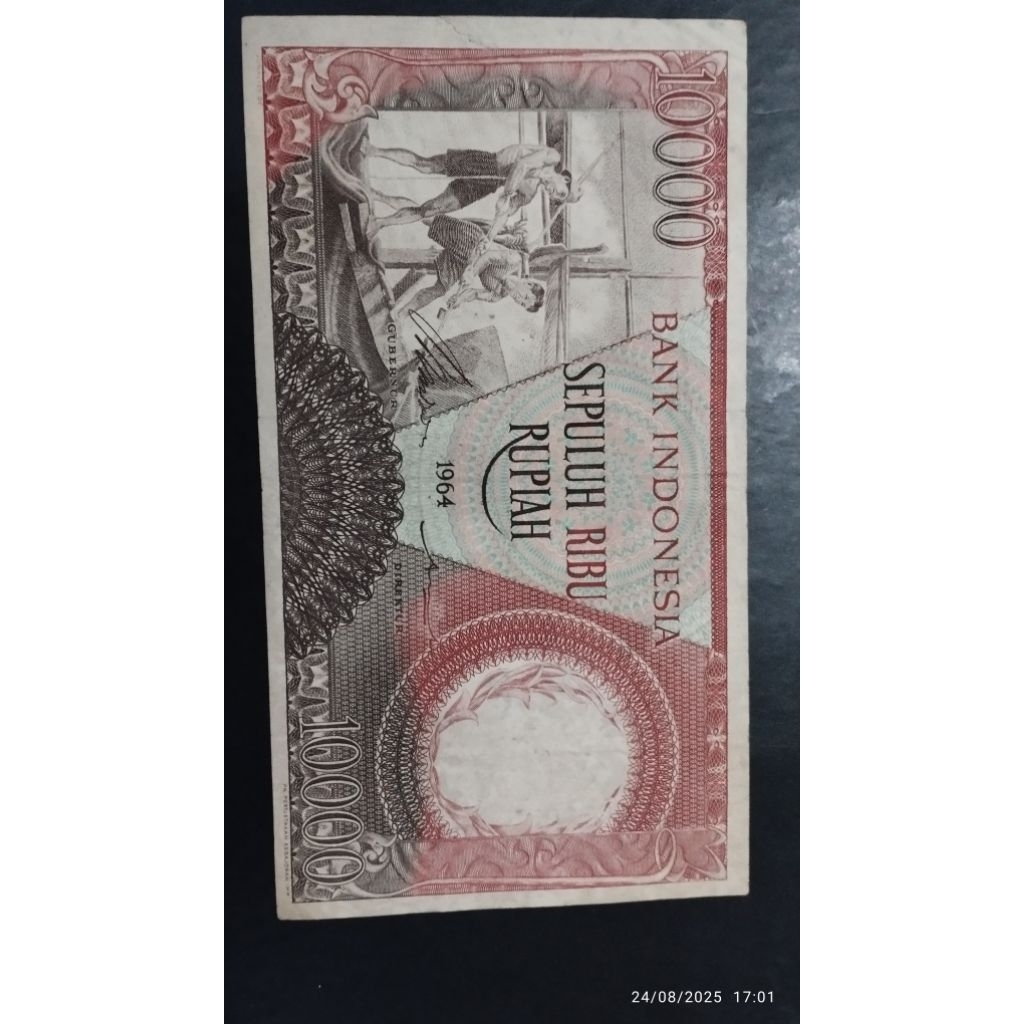 UANG KUNO 10000 RUPIAH PEKERJA MERAH TAHUN 1964 SERI X
