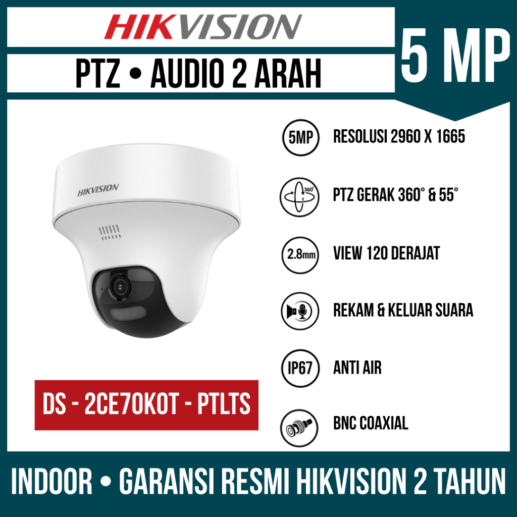 Kamera CCTV Hikvision Colorvu 5MP PTZ Two Way Audio Indoor