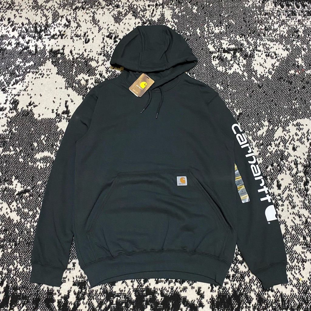 CARHARTT HOODIE ORIGINAL FIT MIDWEIGHT LOGO SLEEVE GRAPHIC BLACK